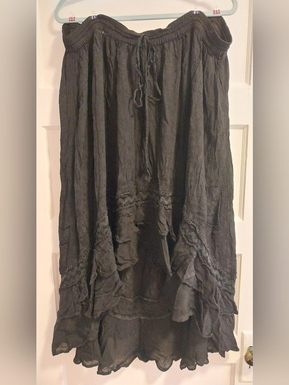 Holy Clothing Whimsigoth Black Embrodied Asymmetrical Ruffle Maxi Skirt 2X / 3X
